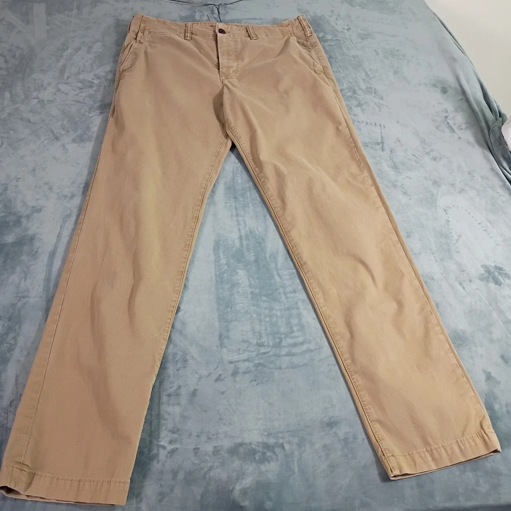 American Eagle Men 34x34 Slim Straight Flex Chino Pants Khaki Tan Cotton Stretch
